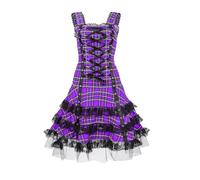 Steampunk - Abito vintage da donna Midi, senza maniche, stile medievale, con pizzo, in rete gotica, a vita alta, linea ad A, per feste di Halloween, Lilla, M