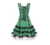 Steampunk, abito vintage da donna, senza maniche, stile medievale, con pizzo, in rete gotica, a vita alta, linea ad A, per il tempo libero, per Halloween, verde, L