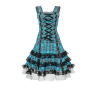 Steampunk, abito vintage da donna, senza maniche, stile medievale, con pizzo, in rete gotica, a vita alta, linea ad A, per il tempo libero, per Halloween, Blu, L