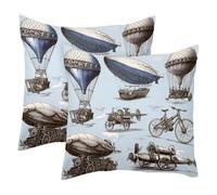 Steampunk Aircraft Balloon Bicycle 2PCS Throw Pillow Case Soft Velvet Pillow Case Modern Decorative Double Face Designs Pillow Federe 50x50cm (inserti non inclusi)