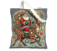 Steampunk Babbo Natale e renna Holiday Claus Canvas Tote Bag 33 x 38 cm | Design steampunk, renna meccanica, motivi fiocco di neve, accessorio per la casa stagionale, arte per le festività