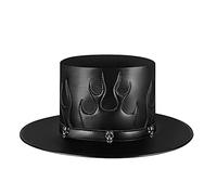 Steampunk Cappello Medico PU Pelle Nero Flat Top Cappello Fiamma Per Halloween Cosplay Costume Puntelli Bombetta Cappelli Stage Donne Uomini Prop Medico Steampunk