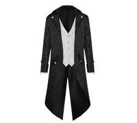 Steampunk Cappotto da uomo - Giacca gotica da uomo midi classico nero frack retrò medievale gonna da passeggio vittoriana gilet elegante tuxedo pirati vampiro cosplay abbigliamento carnevale Halloween