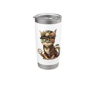 Steampunk Cat Kitten Kitty Steam Punk Bicchiere termico in acciaio inox doppia parete