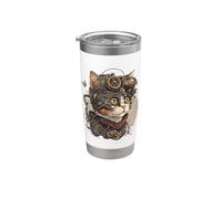 Steampunk Cat Kitty Gattino Steam Punk Bicchiere termico in acciaio inox doppia parete