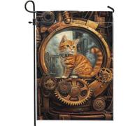 Steampunk Cat Orange Tabby Kitty Flag Durevole Bandiera Da Giardino Robuste Bandiere Verticale Per Balcone Decorazione Feste 30X45Cm