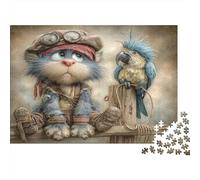 Steampunk Cat Parrot 1000Pc Adult Jigsaws: Cat And Parrot in Goggles for Adults Challenging & Brainteasing Puzzle Games 38x26cm/1000pcs