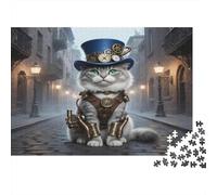 Steampunk Cat Street Puzzle Per Adulti 1000 Pezzi Per Appassionati Di Puzzle Tempo Libero Allenamento Della Concentrazione Esercizio Per La Mente Cartone Robusto 38x26cm/1000pcs