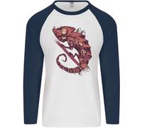 Steampunk Chameleon Iguana Rettile Lizard Uomo L/S Baseball T-Shirt