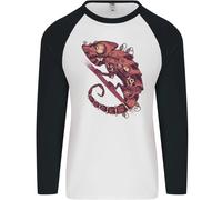 Steampunk Chameleon Iguana Rettile Lizard Uomo L/S Baseball T-Shirt