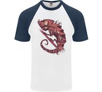 Steampunk Chameleon Iguana Rettile Lizard Uomo S/S Baseball T-Shirt