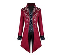 Steampunk Costume da uomo - Gothic Frack da uomo midi classico rosso medievale cappotto con bottoni elegante Tuxedo vittoriano giacca jacquard teatro cosplay abbigliamento carnevale Halloween