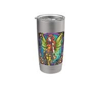 Steampunk Fairy Redhead Mechanical Wings Stained Glass Bicchiere termico in acciaio inox doppia parete