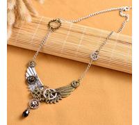 steampunk gear hour hand feather wings catena pendente collana per donna uomo
