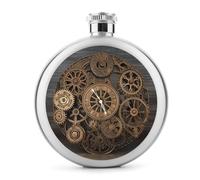 Steampunk Gears Clock Fiaschetta rotonda da 141,7 g a prova di perdite in acciaio inox bottiglia portatile bottiglia di vino fiaschetta liquore fiaschetta carino stampato fiaschetta whisky fiaschetta