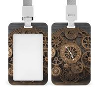 Steampunk Gears Clock porta badge verticale porta nome tag titolare impermeabile ID Protector Cover con resistente cordino staccabile per ufficio fabbrica insegnanti