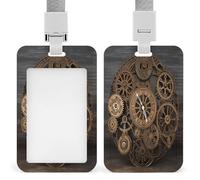 Steampunk Gears Orologio ID Badge Holder Clear Badge Protector con cordino staccabile Manica verticale in plastica rigida protegge carta d'identità di lavoro carte di credito per ufficio fabbrica