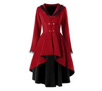 Steampunk - Giacca da donna corta gotica, lunga frangia per Halloween, costume di carnevale, abbigliamento medievale, trench, vintage, per rinascimento, colore nero, rosso, tailcoat per cosplay