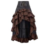 Steampunk Gotico Nero Pizzo Gonna Gonna Gonna Lunga Retro Vintage Steampunk Gotico Lunghezza Asimmetrica Vittoriana Vintage Cosplay Party Dress, A2 marrone., XXXXXL