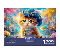 Steampunk Kitten with Gear Decor in A Vivid Town Puzzle Da 1000 Pezzi Cute Pet Cat Gioco Educativo Classico Per Il Tempo Del Puzzle in Famiglia 70x50cm/1000pcs
