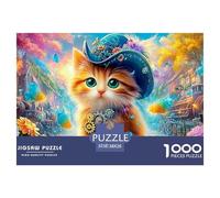 Steampunk Kitten with Gear Decor in A Vivid Town Puzzle Da 1000 Pezzi Cute Pet Cat Ideale Per I Regali Di Compleanno E Di Natale 38x26cm/1000pcs