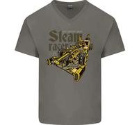 Steampunk Motorsports Auto da Corsa Uomo Scollo A V Cotone T-Shirt
