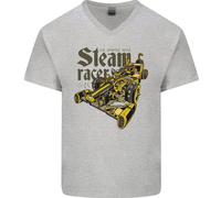 Steampunk Motorsports Auto da Corsa Uomo Scollo A V Cotone T-Shirt