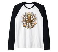 Steampunk Octopus Chef Cook Mechanical Cuisine Maglia con Maniche Raglan