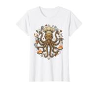 Steampunk Octopus Chef Cook Mechanical Cuisine Maglietta con Stampa Grafica Economica