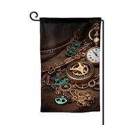 Steampunk Orologi Chiavi E Catene Bandiere Da Giardino Verticale Doppio Lato Casa Bandiera 30,5 x 45,7 cm Primavera Estate Stagionale Cortile Bandiere Vacanze Esterni Decorazione