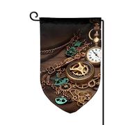 Steampunk Orologi Chiavi E Catene Bandiere Da Giardino Verticale Doppio Lato Casa Bandiera 30,5 x 45,7 cm Primavera Estate Stagionale Cortile Bandiere Vacanze Esterni Decorazione