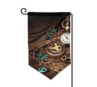 Steampunk Orologi Chiavi E Catene Bandiere Da Giardino Verticale Doppio Lato Casa Bandiera 30,5 x 45,7 cm Primavera Estate Stagionale Cortile Bandiere Vacanze Esterni Decorazione