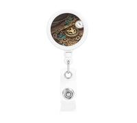 Steampunk Orologi Chiavi e Catene Porta Badge Retrattile Heavy Duty retrattile Badge Bobine con Clip da Cintura Divertente Nome ID Badge Clip Portachiavi Porta Carta d'identità per Infermiere