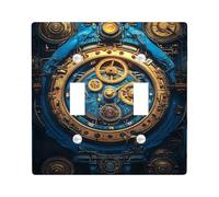 Steampunk, piastra di protezione per interruttore di orologio, in ottone antico e blu, stile vintage, termoplastica, dimensioni standard a doppio bilanciere