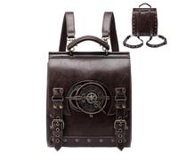 Steampunk Punk Industrial Retro Womens Backpack - Vintage PU Leather School Bag | Niche Gothic Laptop Bag For Women & Teens | Durable Brown Victorian Style Rucksack With Adjustable Straps