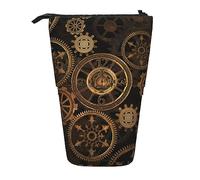Steampunk Steampunk Gears Clock Astuccio per matite Astuccio per matite stampato in piedi Astuccio telescopico per matite Simpatico astuccio per cancelleria Organizer per ufficio con chiusura a cernie