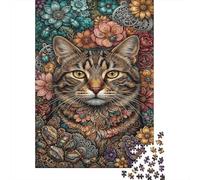 Steampunk Tabby GattoPuzzle Classico 1000 Pezzi Cartone Riciclato Fiore Gear Allenamento Cognitivo Anziani, Attività Indoor, Regalo Compleanno 38x26cm/1000pcs