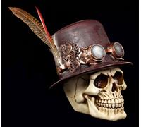 Steampunk Teschio Con Cappello E Piume - Figura Teschio Decorazione