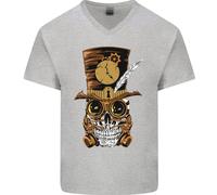 Steampunk Teschio Uomo Scollo A V T-Shirt