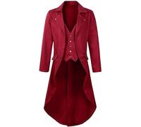 Steampunk Vintage Frack Giacca Medievale Monopetto Lungo Gothic Medio Lungo Trench Coat Revers Slim Fit Smoking Giacca Vintage Renaissance Vittoriana Overcoat, Colore: rosso, XL