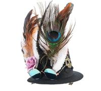 Steampunks Flat Top Hat Cappello di Halloween Nero Carnevale Cappello a cilindro con piuma e coniglio Orecchio e teschio per le donne Vestire Steampunks Cappelli per le donne Steampunks Cappello