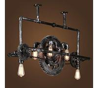 Steamwater Pipe Lampadari in ferro battuto Lampade creative vintage industriali in legno con ingranaggi Bar a tema Ristorante Droplight 6 luci Lampade a sospensione in metallo retrò americano E27