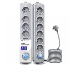 Steckdosenleiste Quick Switch von Qoltec, 6 Steckplätze, 1,8 m, grau