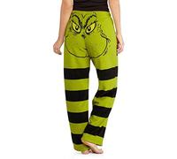 Stecto Grinch Cotton Plus Size Pantaloni per le donne, Green Santa Grinch Costume, Womens Grinch Stole Christmas Face Pajama Pantaloni, A righe Womens Pajama Bottoms