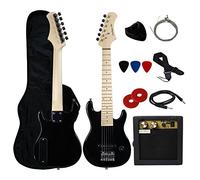 Stedman Pro - Chitarra elettrica per bambini da 76,2 cm, con amplificatore da 5 Watt, custodia, tracolla, cavo, corde, plettri e chiave, kit di accessori per chitarra, colore nero