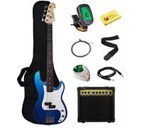 Stedman - Set chitarra basso per principianti, con amplificatore da 15 Watt, custodia, cavo per strumenti, cinghia, corde, plettri e panno per la pulizia, colore: blu metallizzato
