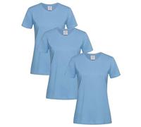 Stedman Tshirt Donna Cotone 100% Pack x3 - T-Shirt Maglietta Donna Classica a Maniche Corte ST2600 Classic-T Fitted Women (Azzurro - XL)