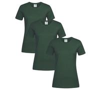 Stedman Tshirt Donna Cotone 100% Pack x3 - T-Shirt Maglietta Donna Classica a Maniche Corte ST2600 Classic-T Fitted Women (Verde Bottiglia - M)