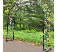 Steel Garden Trellis Outdoor 2,3 m and 8,9 ft Climbing Plants Black Pergola with Base Perfect for Wedding and Events Garden Decoration 55" x 90"