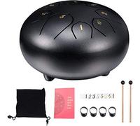 Steel Tongue Drum, 6 Inch Hand Pan Percussion Drum, 8 Tune Hand Pan Ethereal Drum Instrument Set with Drum Carry Bag, 2 Drumsticks, Tutorial Book, 4 Finger Picks (Black)